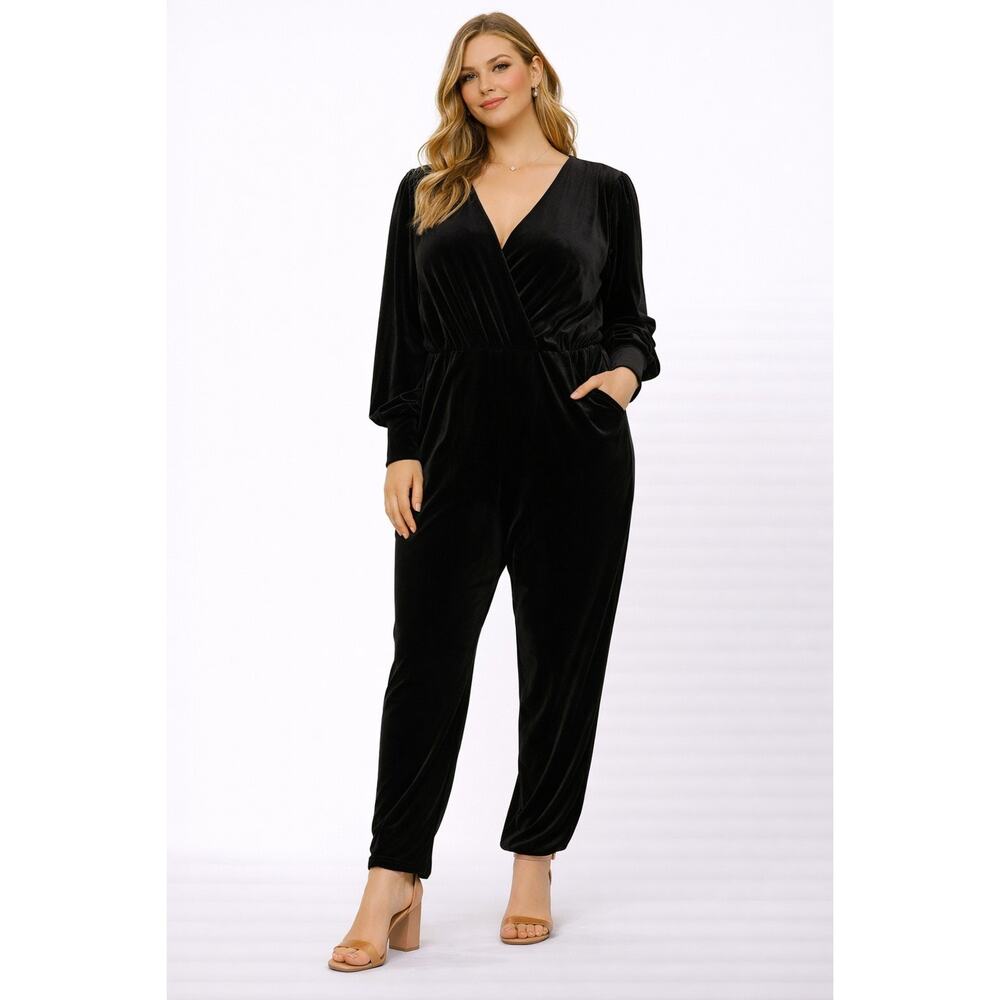 Eloquii Velvet Jumpsuit Womens Plus 24 Relaxed Fit Special Occasion Formal